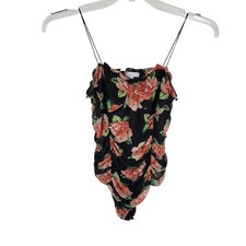 Leith Sleeveless Mesh Floral Bodysuit Medium Juniors Romantic delicate flirty