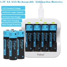 Pallus Rechargeable AA AAA Batteries 1.5V AA AAA Lithium Li-Ion Batteries Lot