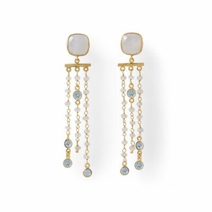 Authentic Gold-Plated Rainbow Moonstone Post Earrings 925 Sterling Silver