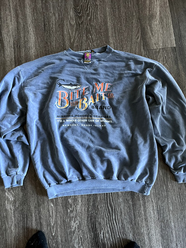 Bite Me Bait Brand Fishing Sweatshirt 90's GNF Fish Newport Rhode Island