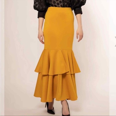 High Low Mustard Yellow Ruffle Skirt Ruffled Wrap Skirt With