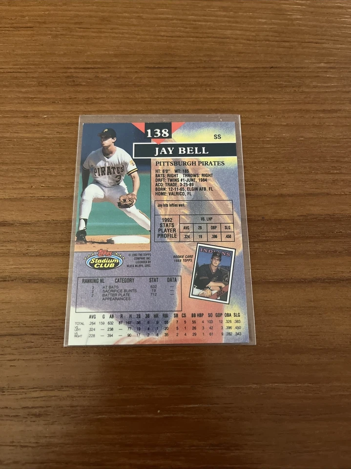 1993 Topps Stadium Club #138 JAY BELL SS Pirates Autograph…$1 Shipping - Image 2 of 2