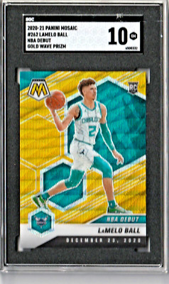 2020 Panini Mosaic Lamelo Ball NBA Debut Gold Wave Prizm - Rookie 