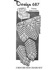 Vtg Crochet Pineapple Chair Doily Pattern Set, Mail Order Design 687, LW
