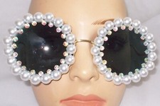 UNIQUE BOUTIQUE PEARL  RHINESTONE ROUND OVERSIZED SUNGLASSES FREE US SHIP