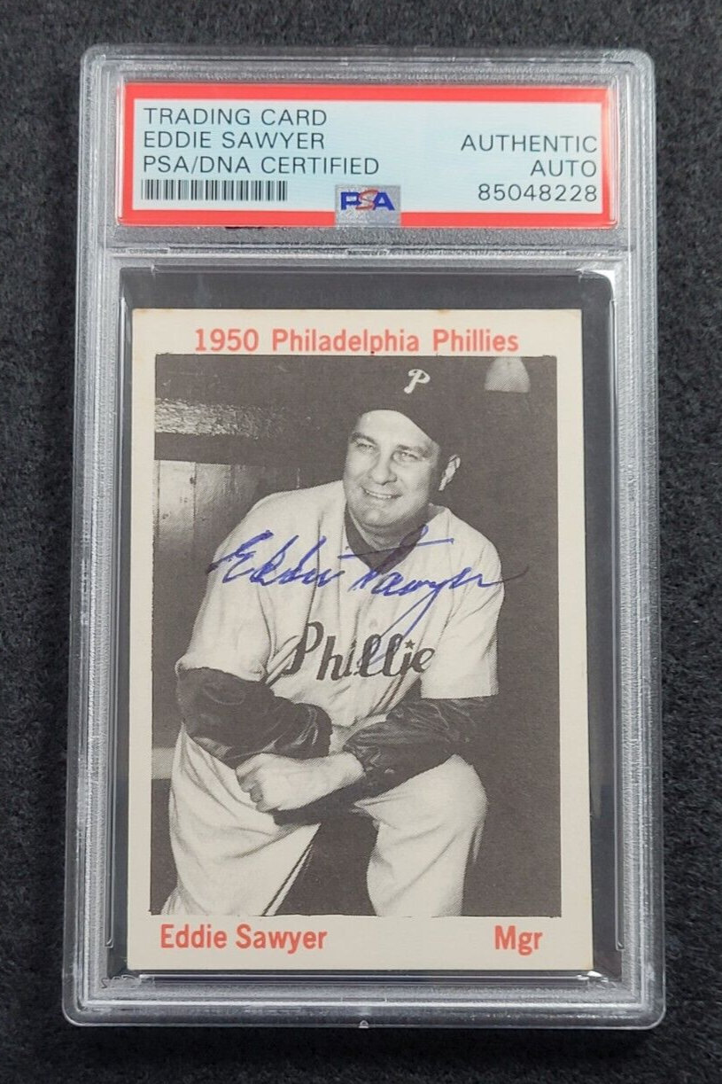 Eddie Sawyer Autographed Signed Manager Baseball Card-PHILADELPHIA PHILLIES-PSA 