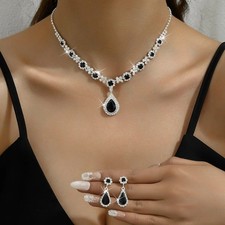3Pcs Crystal Water Drop Necklace Earrings Set Women Wedding Party Jewelry