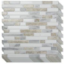 10-Sheet Heavy-Duty Peel and Stick Backsplash, 12 x 12 Inch Beige  White