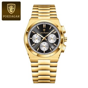 POEDAGAR Chronographe de montres Quartz pour hommes 30M Imperméable Inox Lumineux NEW