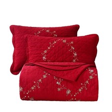 Bedspread Coverlet Set Oversized Queen 3 Piece Floral Embroidered Red vctops