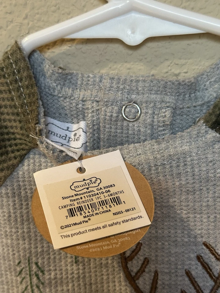 Mudpie Reindeer Christmas Romper-Baby Boys 3-6 Months-Gray NWT - Image 4 of 4