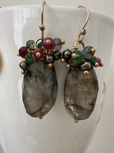 Authentic Handmade 925 Sterling Silver Gold Plated Labradorite Dangling Earrings