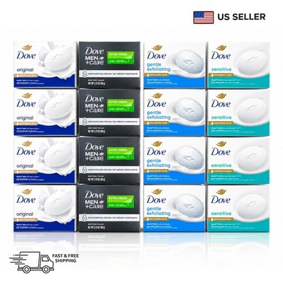 Pack 16 Dove Variety  Bars Original Sensitive Exfoliating Men Care Soap 3.75 oz.