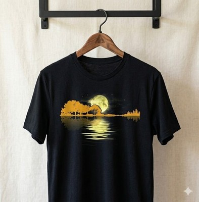 Guitar Lake Moonlight Music T-Shirt Scenic Musician Tee - H097