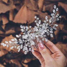 Silver Bride Wedding Hair Comb Rhinestone Bridal Headpiece Crystal Hair Acces...