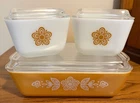 Vintage Pyrex Butterfly Gold 6 Pc Refrigerator Dish Set, Excellent Condition
