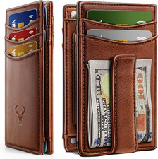 Magnetic Closure Slim Wallet-Genuine Leather Front Pocket Wallet for Men,Rfid Bl