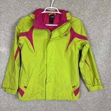 The North Face Snow Hyvent Jacket Girls Med 10/12 Pink GreenHooded Double Zip