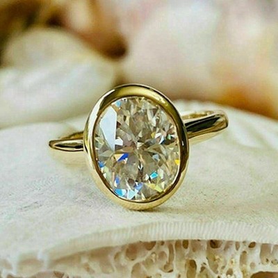 Engagement 2.00 Ct Oval Cut Lab Created Moissanite 14k Yellow Gold Plated Ring