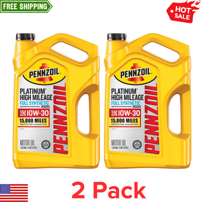 (2 pack) Pennzoil Platinum High Mileage Full Synthetic 10W-30 Motor Oil, 5 Quart