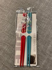 NIP Set of 2 Hair Chopsticks Red Blue Floral Asian