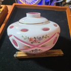 Hand Painted Cranberry Art Glass Lamp Body Floral Pink Gold Accents Cut Openings — photo 1
