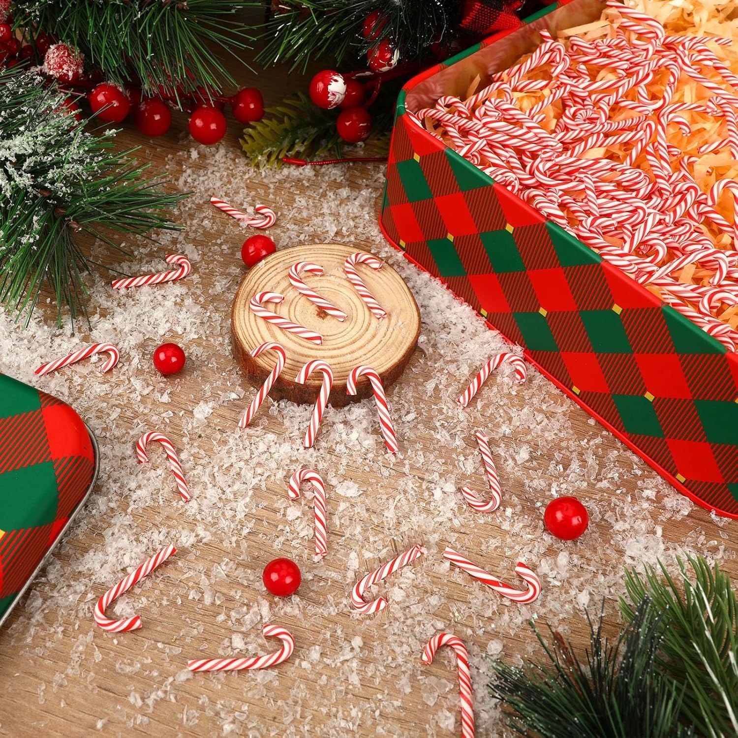 Mini Christmas Candy Canes Ornaments Red White Party Décor 80pcs