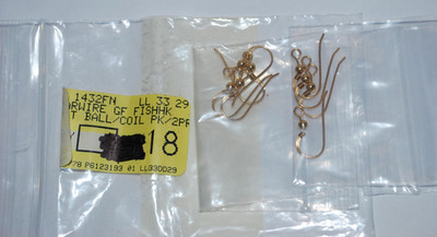 Ear Wire Fishhook 14Kt Gold-Fill 17mm Flat 3mm Ball 2mm Coil Open loop 22 gauge