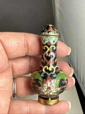 Vintage Chinese Black Cloisonne Enamel Floral Miniature Snuff Bottle 2 1/2"