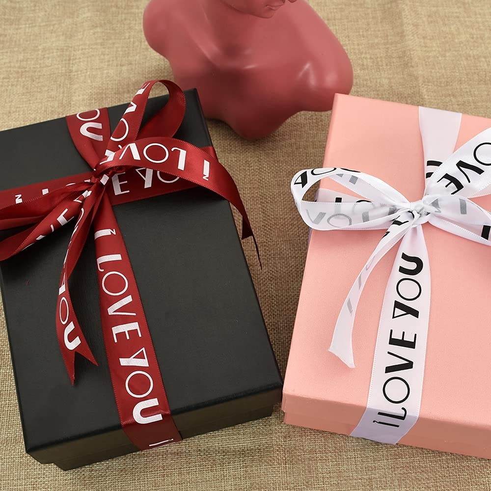 1 Inch 50 Yards White I Love You Printed Satin Ribbon, Valentine Gift Wrap Bow