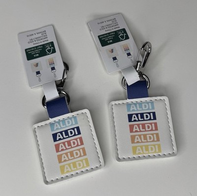 Aldi Logo White Quarter Keeper Coin Holder Clip Keychain NWT - Lot Of (2)