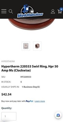 Hypertherm 220553 50A Swirl Ring HPR/HPRXD ***5PACK***