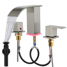 Brushed Nickel Bathroom Sink Faucet 3 Hole, Widespread Vanity faucets with LE...