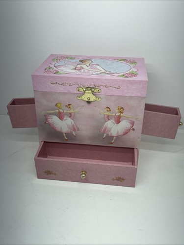 Ballerina Musical Jewelry Box Spins to "Swan Lake" 4 Drawer Treasure Storage - Picture 2 of 9