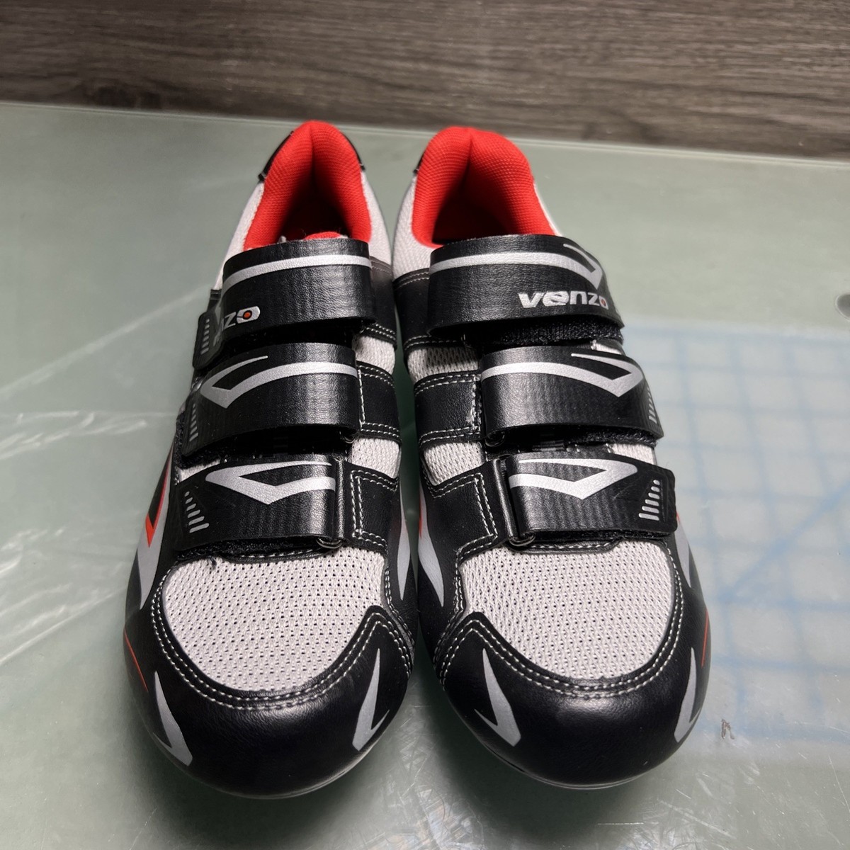 NEW Venzo Scotchlite Reflective Cycling Shoes 7.5 Spin Black Silver Hook Latch Venzo Cycling Shoes w/ 3M Scotchlite Reflective Material, US  main image 2