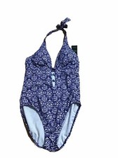 Lauren Ralph Lauren One Piece Swimming Suit Women s size 10 Blue/White New