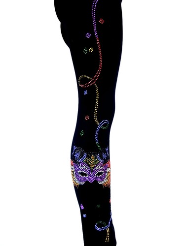 Regular One Size Yoga Leggings Rhinestone Mardi Gras Cat Mask & Streamers - Picture 2 of 8