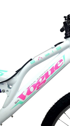 Basis Vogue Mountain Bike MTB Junior Girls Full Suspension 24" Wheel White Green - Picture 3 of 3