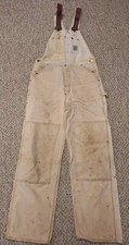 Vintage Carhartt Bib Overalls Tan Double Knee Canvas Thrashed Distressed Grunge
