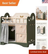 Baby Doll Crib, Wooden Doll Bed, Toy Baby Crib with Storage, Bedding, and Woo...