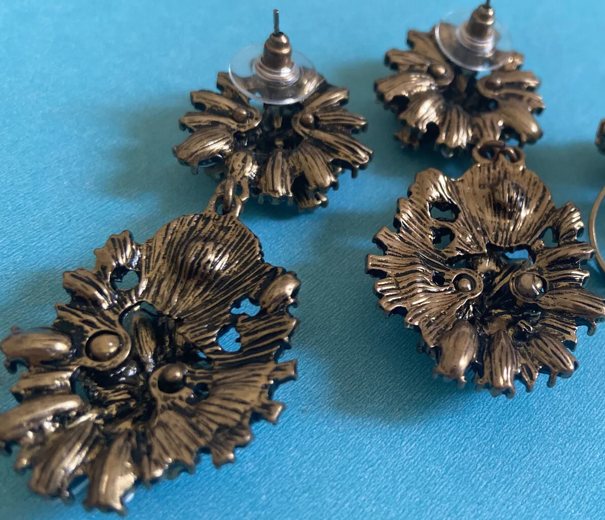 multi layer Rhinestone Floral Dangle Crystal Earr… - image 7