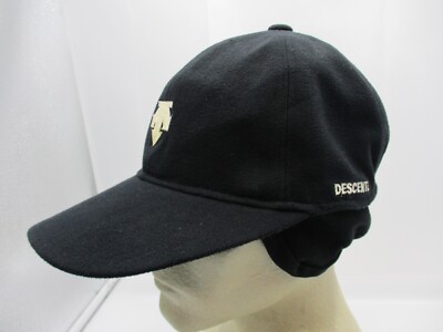 Descente Trapper Hat Cap Black Fleece Ear Flap Winter Convertible Hunting Mens