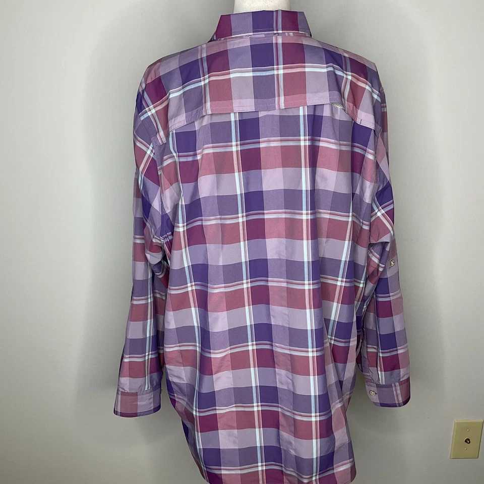 Camisa Travex Eddie Bauer para mujer talla 2X púrpura a cuadros ventilada manga larga Foto 2 de 4