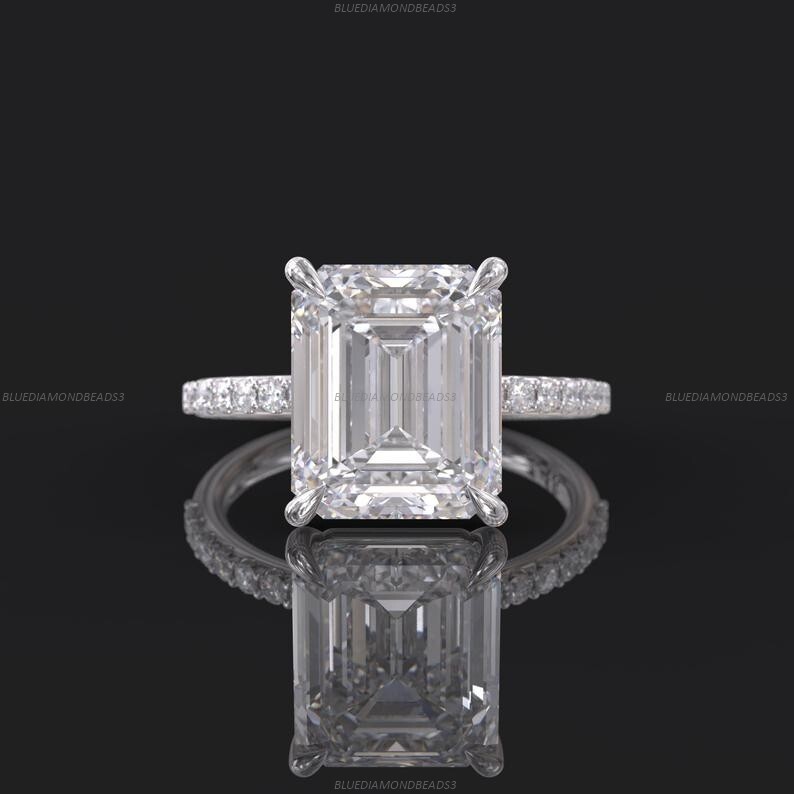 Engagement Statement Ring 14k White Gold Moissanite Diamond Gemstone Jewelry