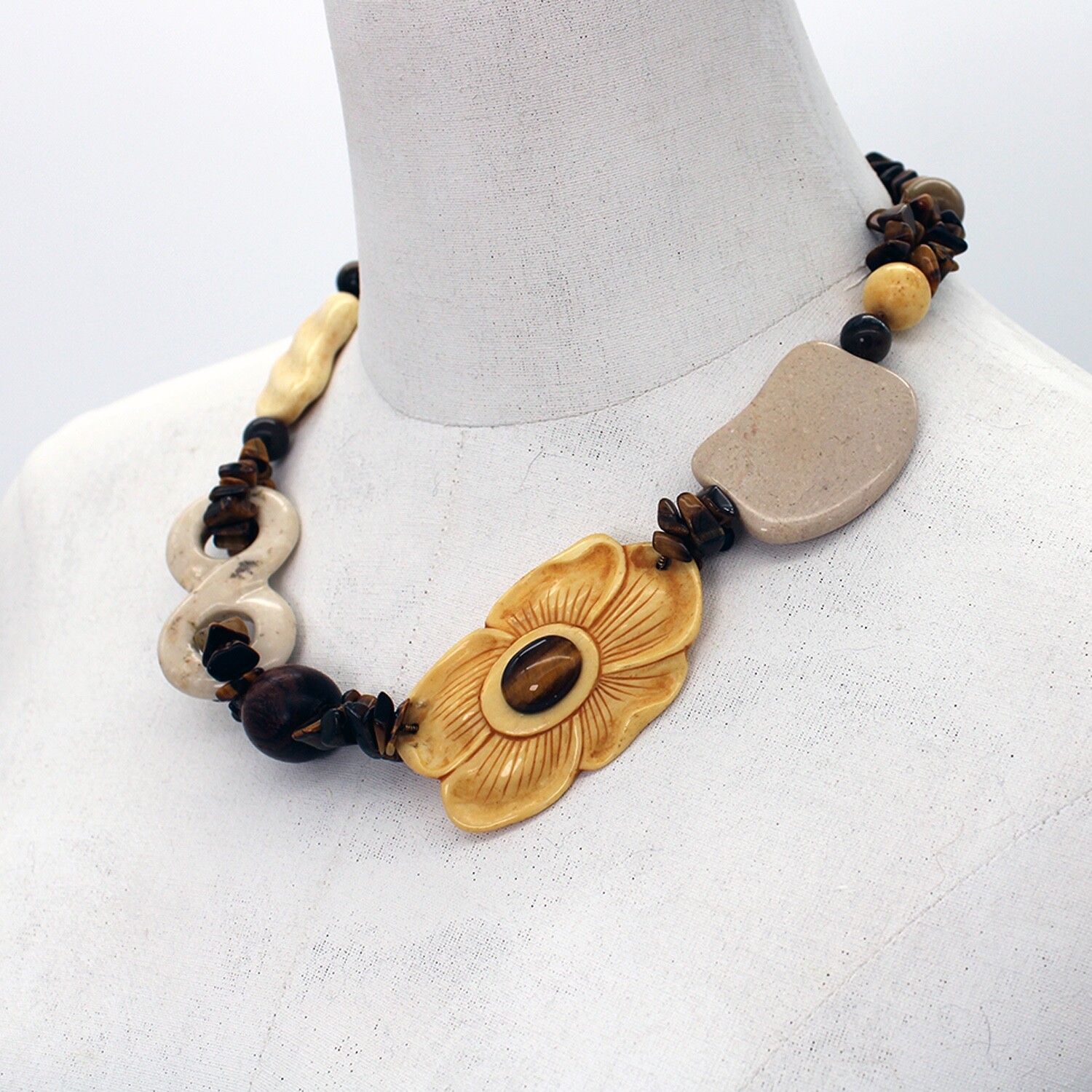 Unique Artisan Crafted Statement Necklace Tiger's… - image 2