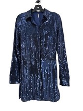 Free People Women's Navy Sophie Sequin A-Line Style Mini Dress Size Small FLAW