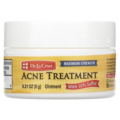 DE LA CRUZ Acne Treatment Ointment with 10% Sulfur, Maximum Strength 0.21 oz 6g