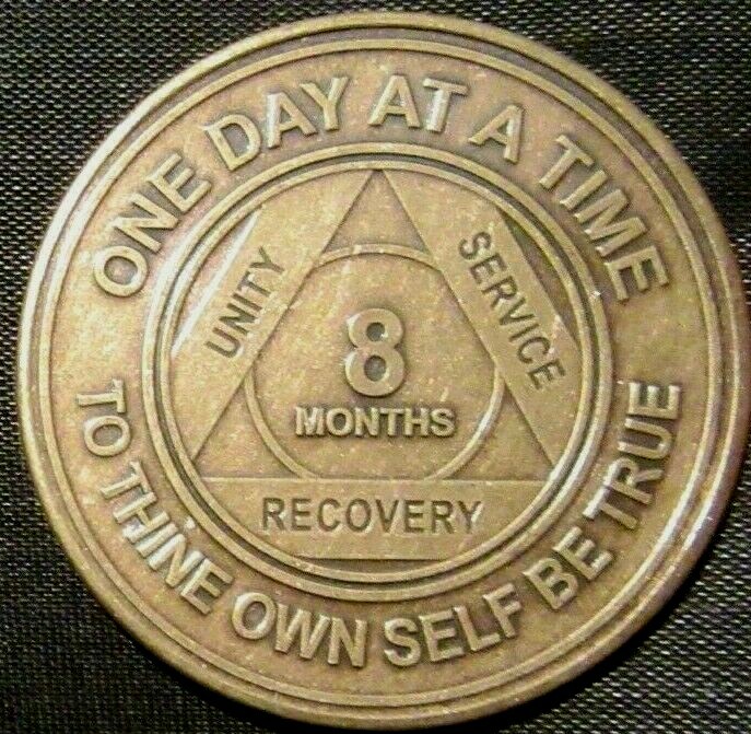 Alcoholics Anonymous AA 8 Month Bronze Medallion Token Coin Chip ...