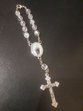Blessed Mother Crystal 1 Decade Rosary Bracelet  Crucifix Stamped Italy