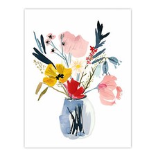 Spring Wildflower Bouquet in Vase Watercolour Wall Art Poster Print